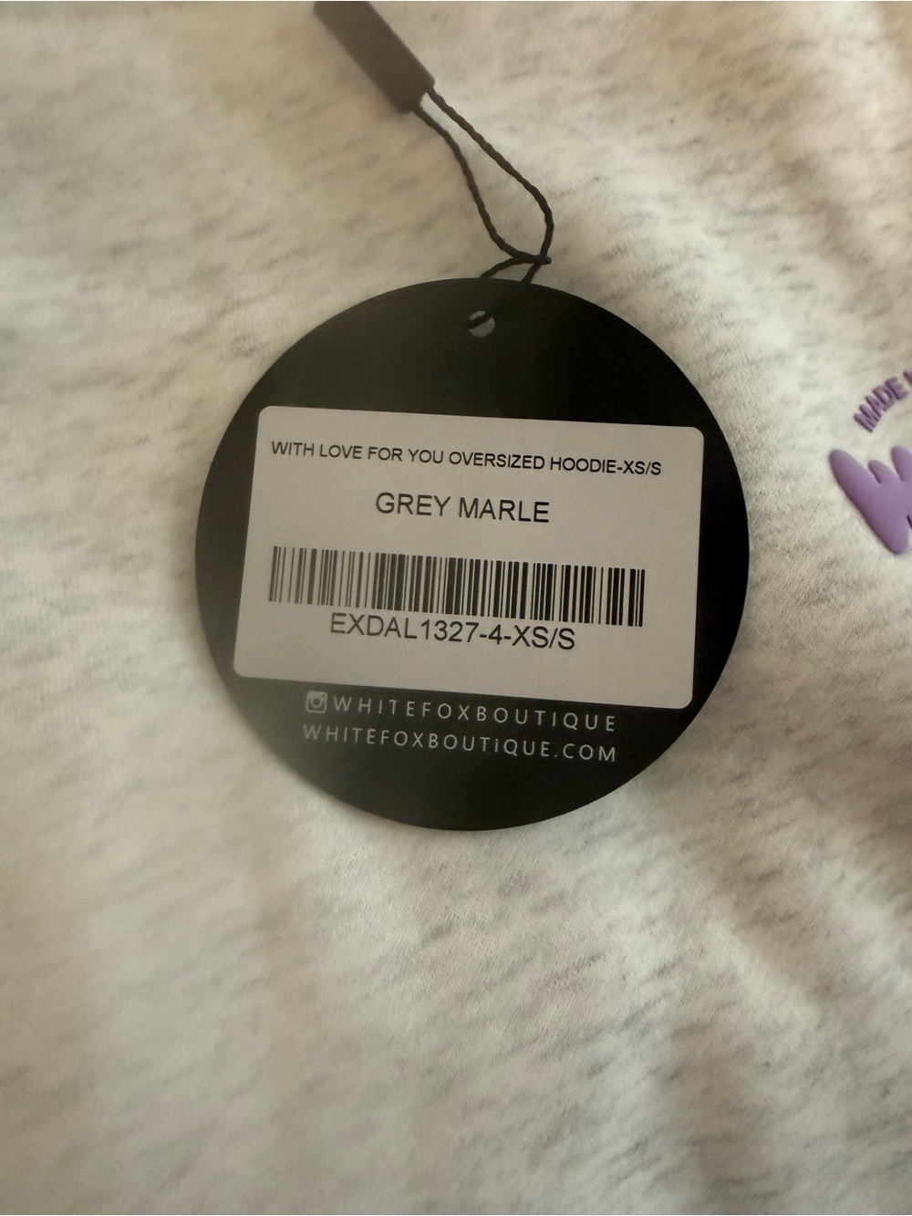 White Fox Boutique Light Gray Heather Sweatshirt & Sweatpan Set with Purple Logo - Picture 3 of 3